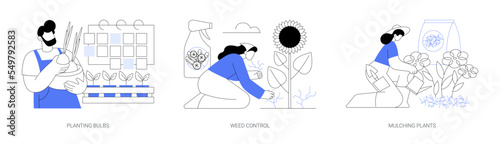 Garden seasonal works abstract concept vector illustrations.