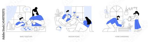 Family fun during quarantine abstract concept vector illustrations.
