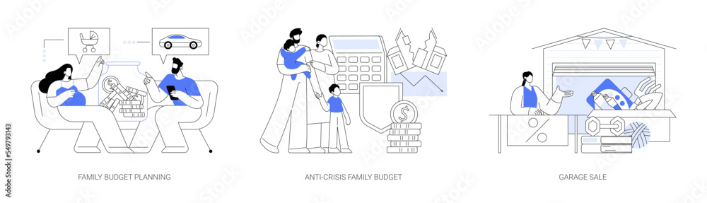Family budget planning abstract concept vector illustrations.