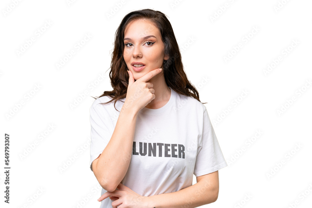Young volunteer caucasian woman over isolated background thinking Young volunteer caucasian woman over isolated background thinking
