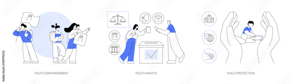 Young people rights protection abstract concept vector illustrations. - obrazy, fototapety, plakaty 