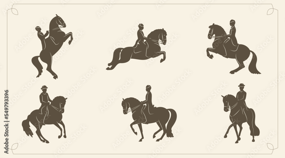 Set of stylized silhouettes, classic dressage