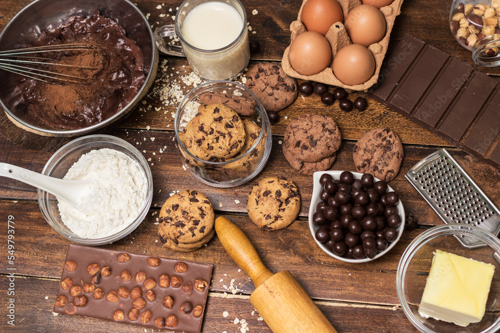 Making chocolate cookies with all ingredients Making chocolate cookies with all ingredients