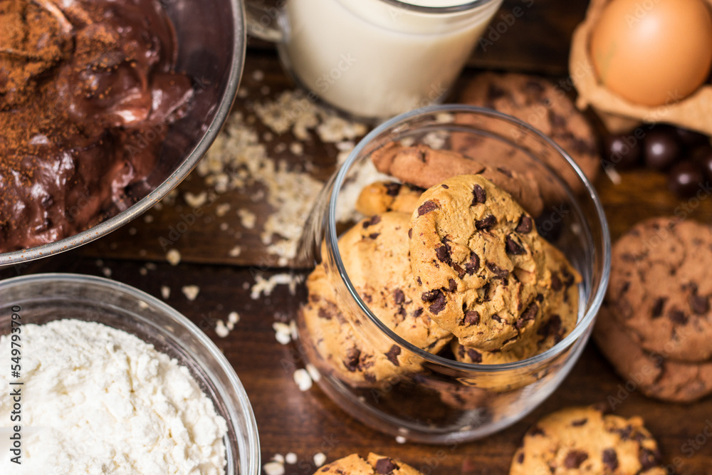 Fototapeta premium Making chocolate cookies with all ingredients