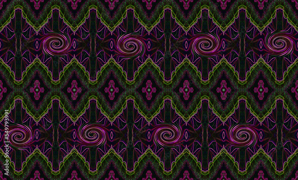 Colorful purple green black texture, butterfly wings pattern, swirls, spiral, unusual ornamental background, geometric floral wallpaper, for design, art, decor, print, textile