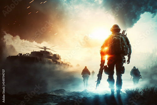 Concept art illustration of army soldier on war