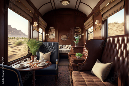 Tela Concept art illustration of luxury travel by train
