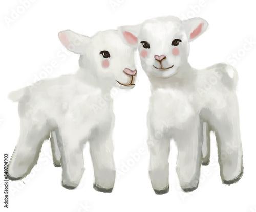 Сute little sheep isolated on white, png illustration for kids, children. © yuslept