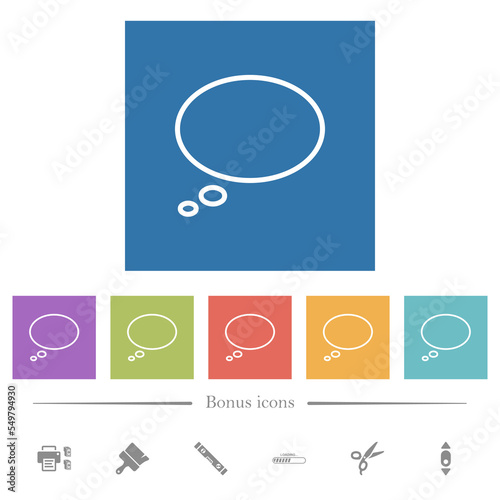 Single oval thought bubble outline flat white icons in square backgrounds