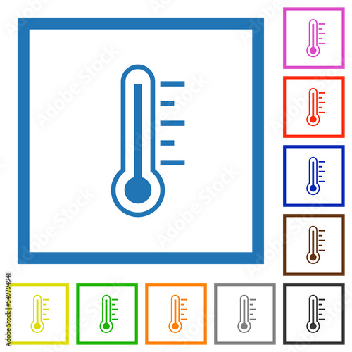 Thermometer warm temperature flat framed icons