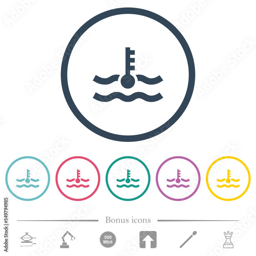 Engine coolant temperature indicator flat color icons in round outlines