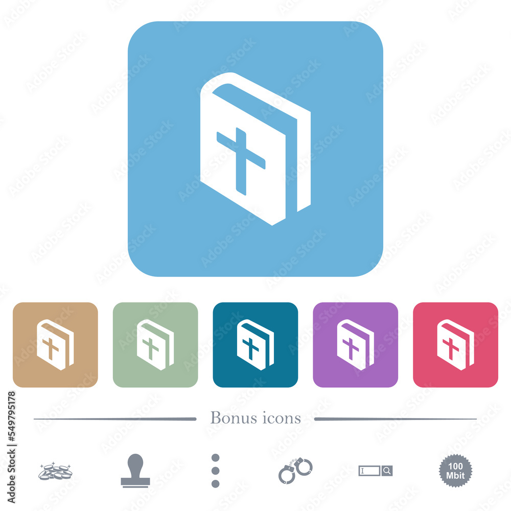 Holy bible flat icons on color rounded square backgrounds Holy bible flat icons on color rounded square backgrounds