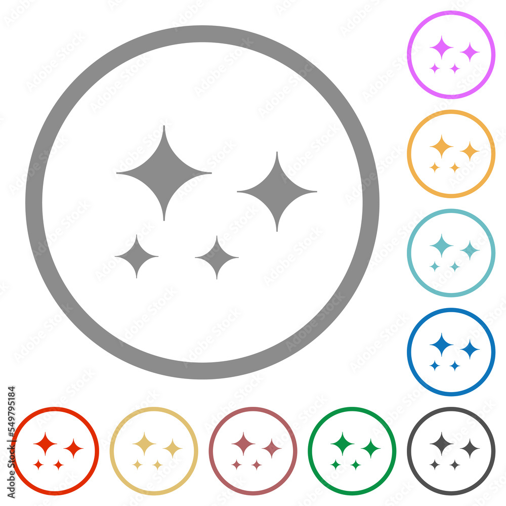 Glare stars solid flat icons with outlines