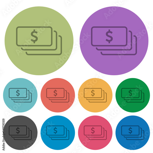 American dollar banknotes outline color darker flat icons