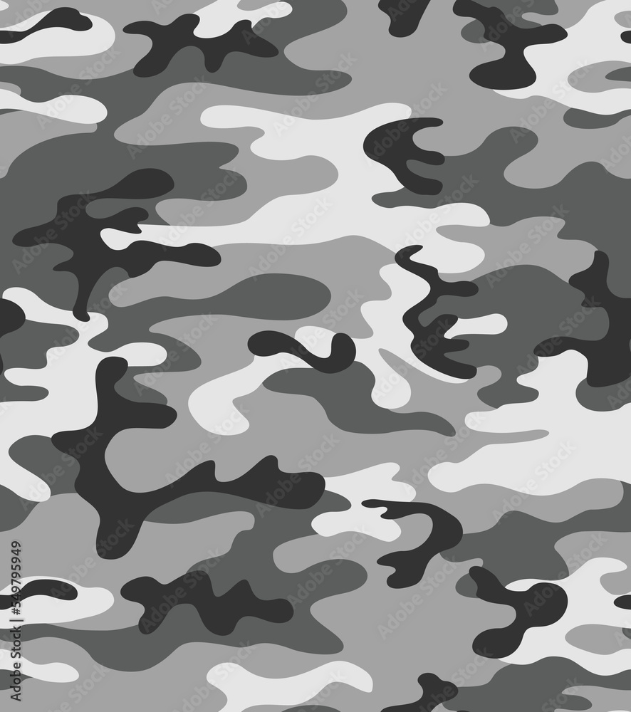 military gray camouflage pattern, seamless gray white background, urban  fabric texture. Stock Vector