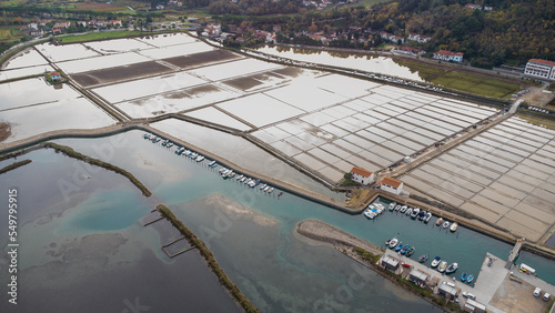 Obraz na plátne aerial view of salt flats within the Strunjan protected marine park on the coast