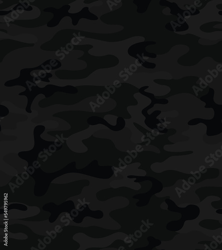 Black camouflage background, endless disguise pattern, vector print