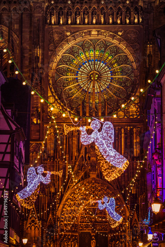 STRASBOURG, FRANCE - December 2016 - angel decoration in front of Cathedral Notre Dame