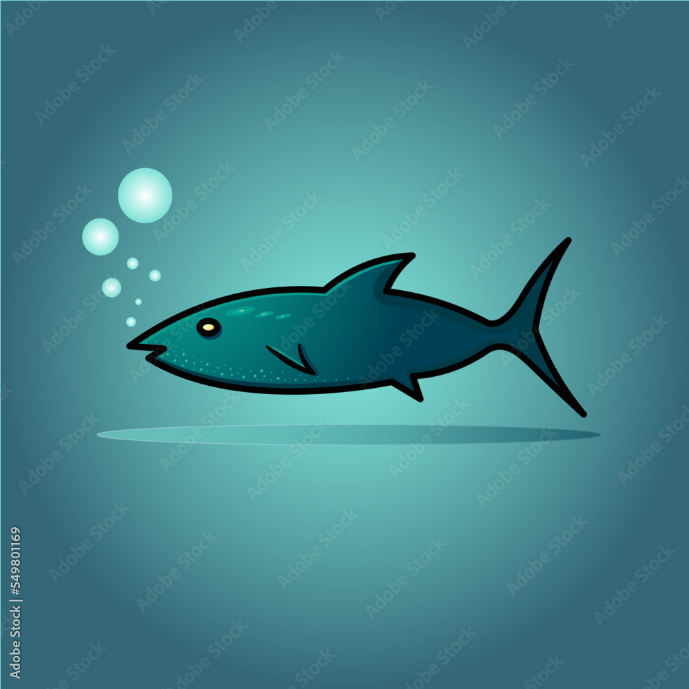 Greenish blue fish in greenish blue ocean or sea with bubbles Greenish blue fish in greenish blue ocean or sea with bubbles