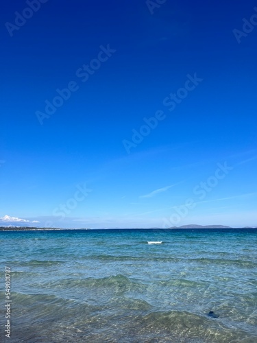 Blue seascape, azure sea surface and blue sea, sea horizon background