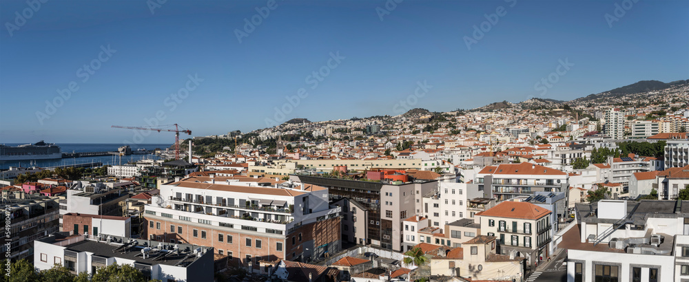 aerial cityscape of historical town, Funchal, Madeira