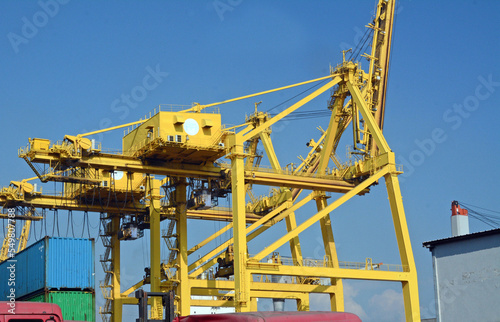 loading unloading in port inside with crane.