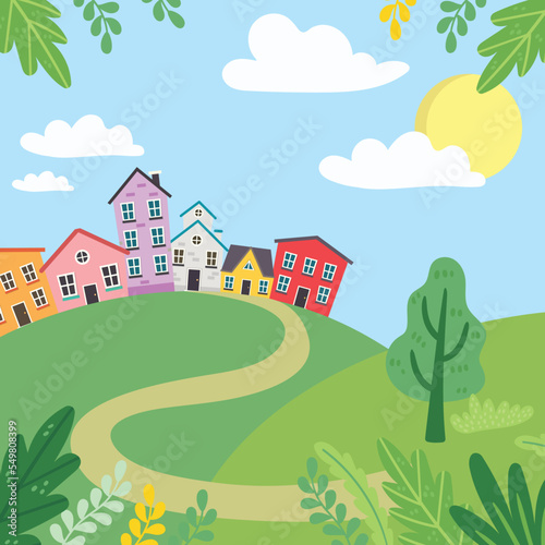 landscape with houses and trees