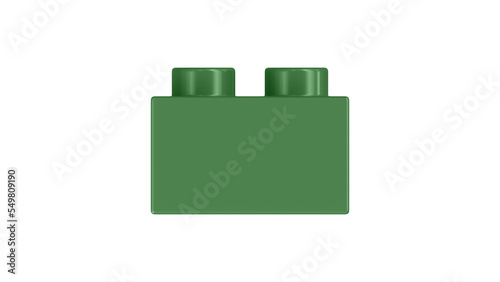 Mint Green Bricks Block Isolated on a White Background. Close Up View of a Plastic Children Game Brick for Constructors, Side View. High Quality 3D Render with a Work Path. 8K Ultra HD, 7680x4320 photo