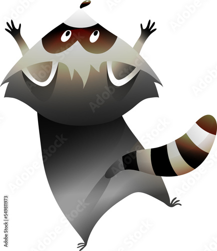 Little Cute Raccoon Reaching Up Back View. Cute artistic cartoon for children of a coon looking up. Vector kids illustration clipart in watercolor style.