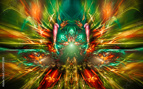 digital illustration abstract image generated fractal background image portal pattern of various geometric shapes and lines of various colors for computer graphics or web design