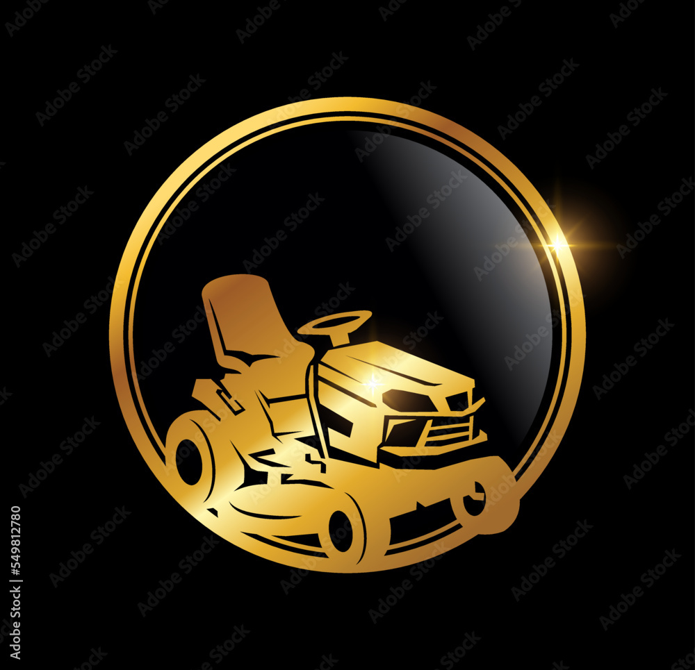 Golden Luxury Lawn Mower Logo Icon
