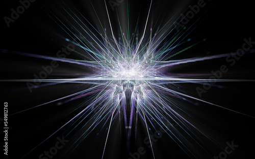 abstract illustration of a computer generated fantastic star in various shapes and shades on a black background for use in symbology, signs for digital design and graphics