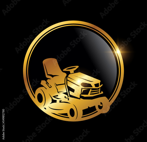 Golden Luxury Lawn Mower Logo Icon