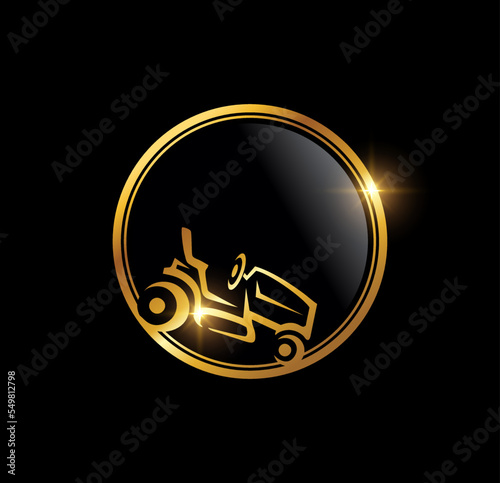 Golden Luxury Lawn Mower Logo Icon
