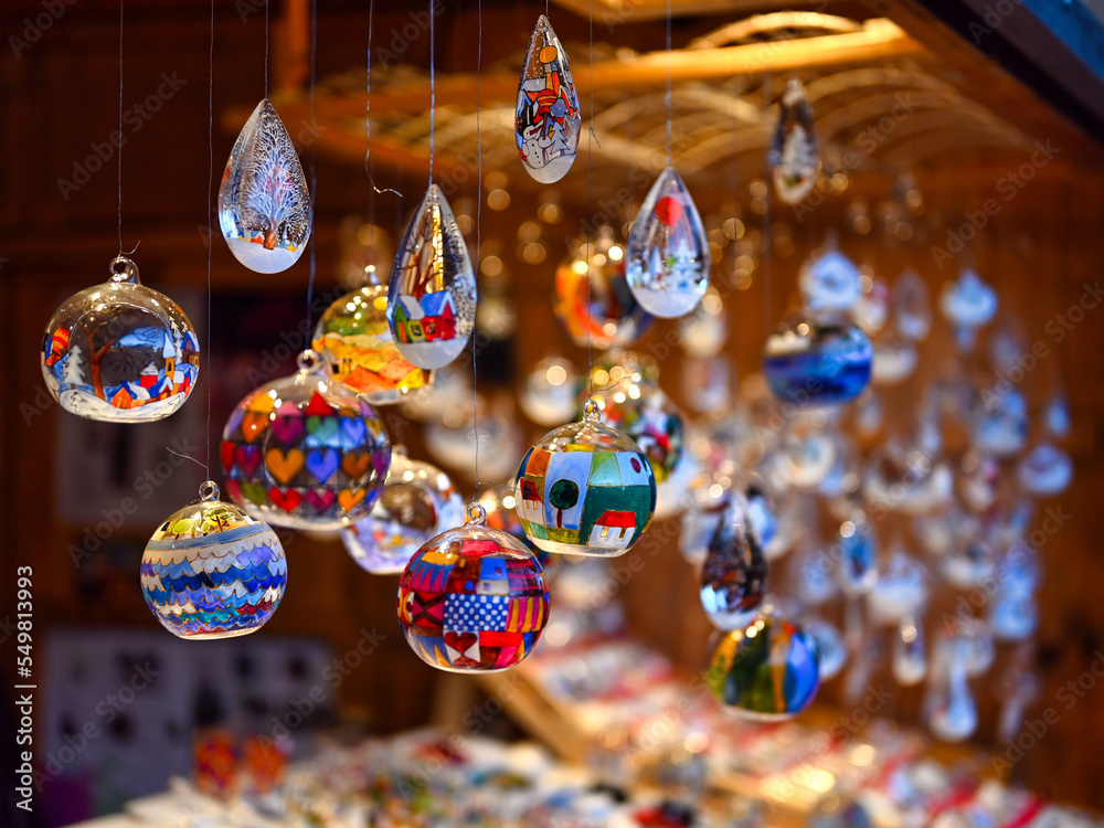 glass colorful Christmas ornaments holiday season