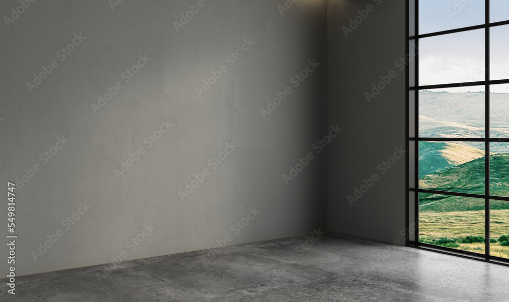 3d rendering, 3d illustration - Empty room with Gray Color background wall, concrete floor. Suitable for interior rooms, offices, furniture template. Mock up. 3d rendering, 3d illustration - Empty room with Gray Color background wall, concrete floor. Suitable for interior rooms, offices, furniture template. Mock up.
