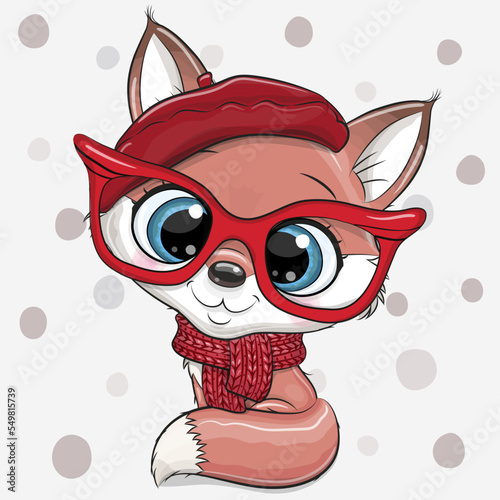 Fox in red beret with red glasses
