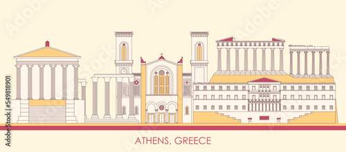 Cartoon Skyline panorama of city of Athens, Greece - vector illustration photo