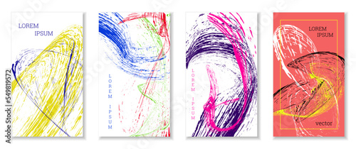 Drawn strokes, waves. Abstract cover. Set of 4 covers, vector.