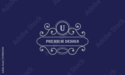 Vector logo design with place for text and initial U. Elegant monogram for restaurant, clothing brand, heraldry, business