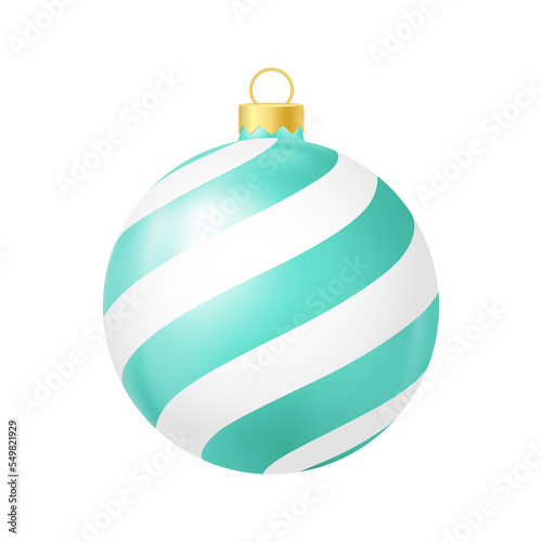 Turquoise Christmas tree toy with lines Realistic color illustration