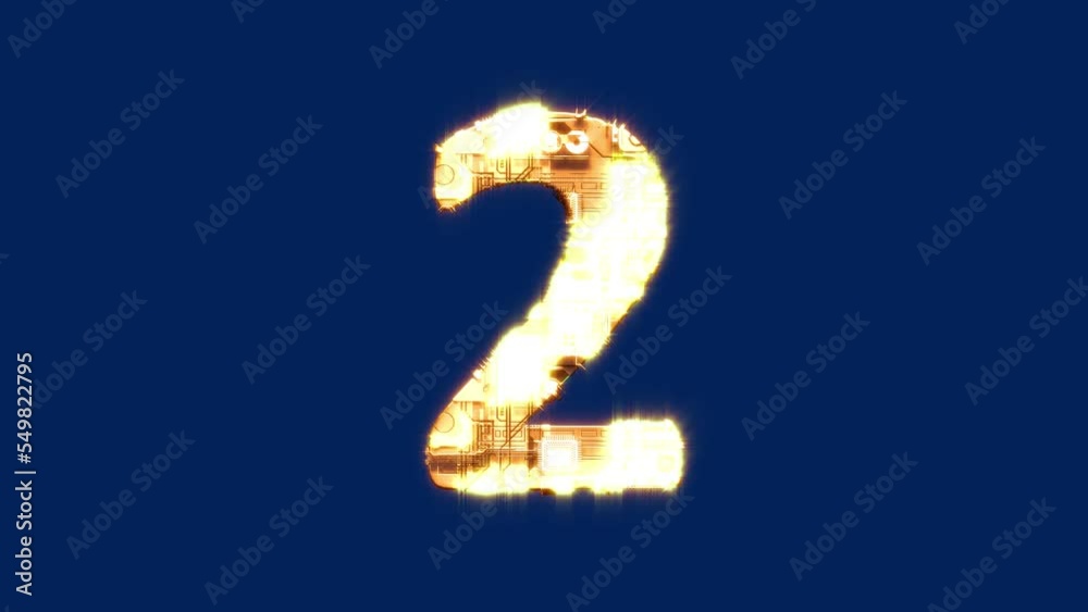number 2 - glowing technologic cybernetical gold - yellow font, isolated - loop video number 2 - glowing technologic cybernetical gold - yellow font, isolated - loop video