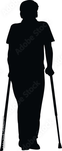 an handicapped man walking body silhouette vector