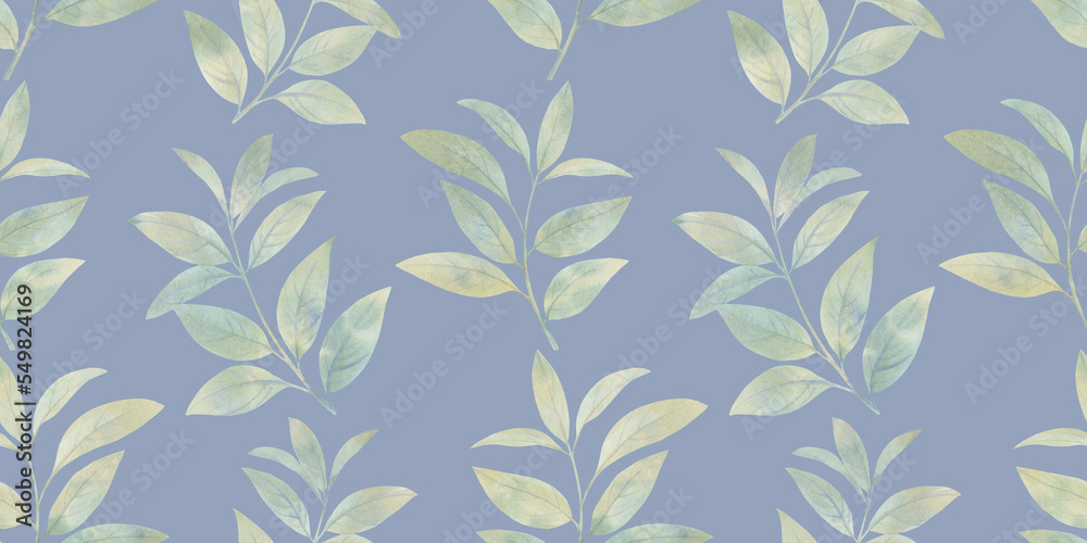 leaves painted in watercolor, collected in a seamless pattern