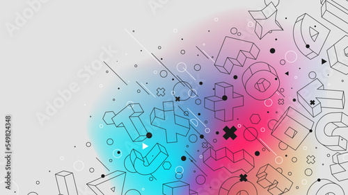 Isometric figures abstract gradient background mathematic 3d structure physical primitives, Vector posters with strange wireframes of geometric shapes modern design inspired by brutalism