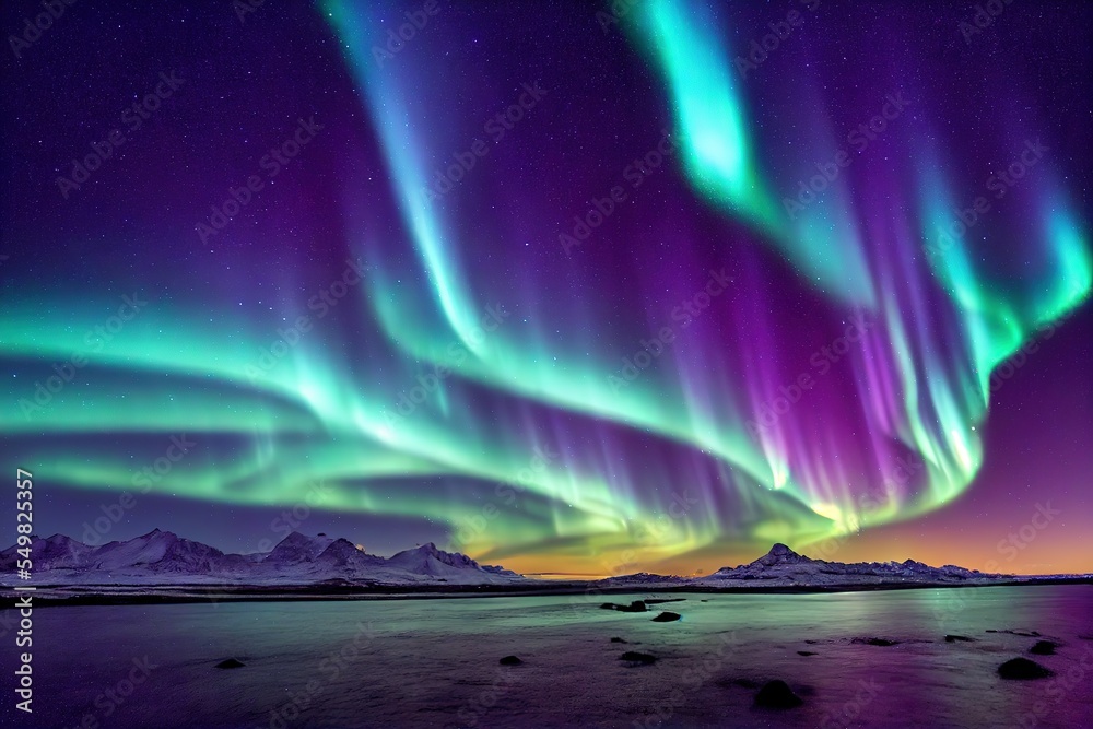 aurora borealis over the sea. Generative Ai.