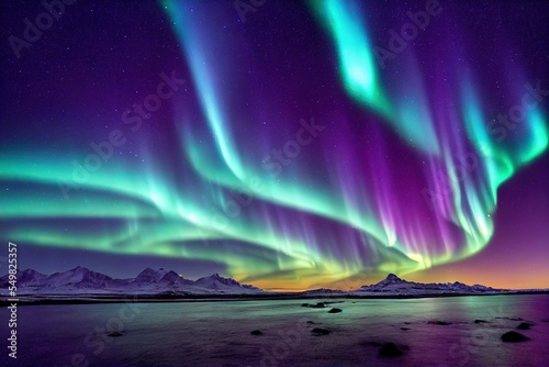 aurora borealis over the sea. Generative Ai.