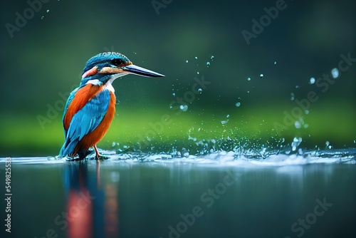 Obraz na plátne Beautiful kingfisher catching a fish
