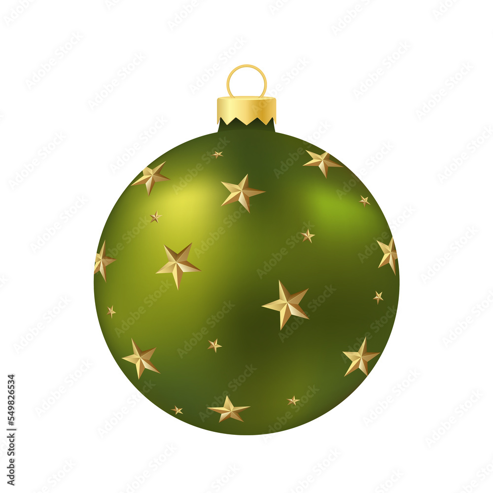 Green Christmas tree toy or ball Volumetric and realistic color illustration Green Christmas tree toy or ball Volumetric and realistic color illustration