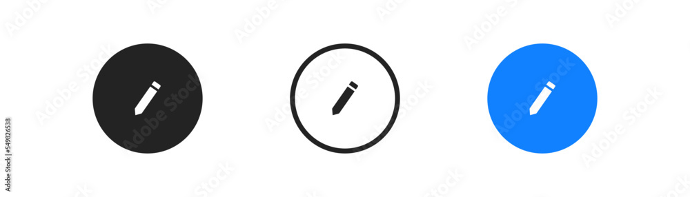 Pencil icon in circle on white background. Edit content sign. Add post symbol. Colored flat design. Pencil icon in circle on white background. Edit content sign. Add post symbol. Colored flat design.